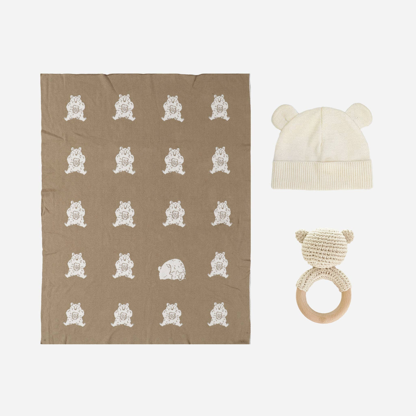 Honey Bear Baby Gift Set Blanket Hat and Teether Summer