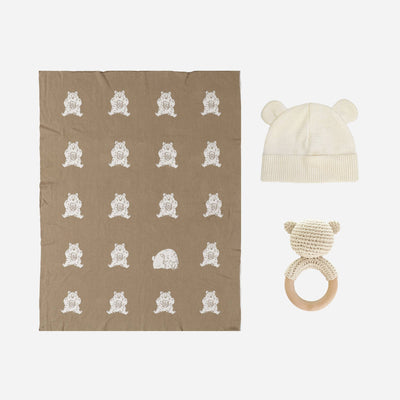 Honey Bear Baby Gift Set Blanket Hat and Teether Summer