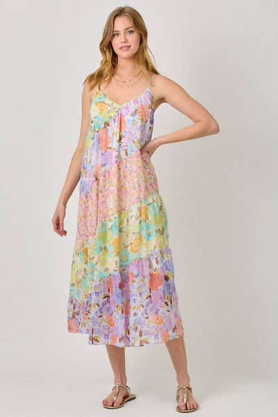 Scarlett Print Mixed Maxi Dress - Lavender Mix