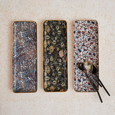 Enameled Metal Tray w/ Pattern & Gold Rim, 3 Styles