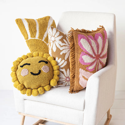 12" Round Cotton Tufted Sun Shaped Pillow
