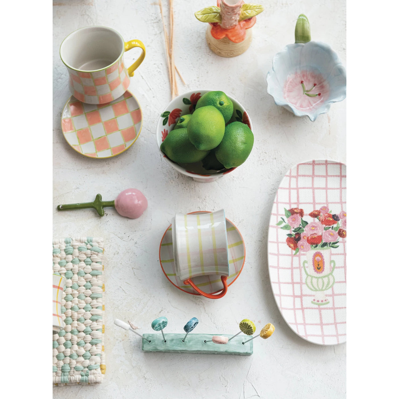 8 oz. Hand-Painted Stoneware Mug w/ Pattern, 4 Styles