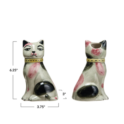 Hand-Painted Stoneware Vintage Reproduction Cat Vase