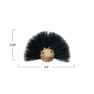 Wood & Plastic Hedgehog Shaped Brush, Black & Natural