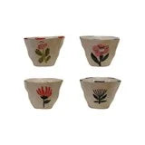 6 oz. Hand-Painted Stoneware Cup/Bowl with Flower Image, 4 Styles