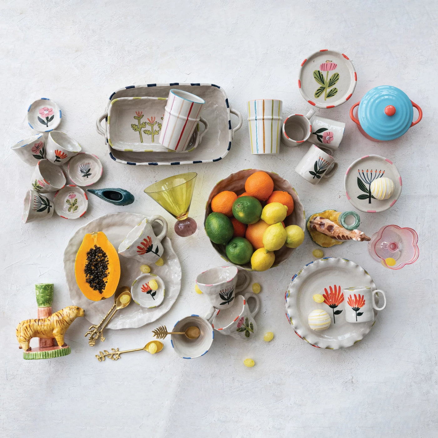 6 oz. Hand-Painted Stoneware Cup/Bowl with Flower Image, 4 Styles