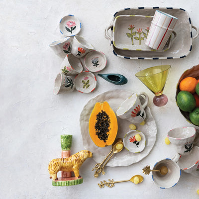 Hand-Painted Stoneware Dish, 4 Styles