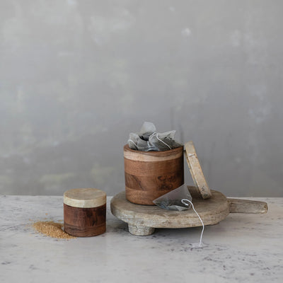 Acacia Wood Container with Marble Lid
