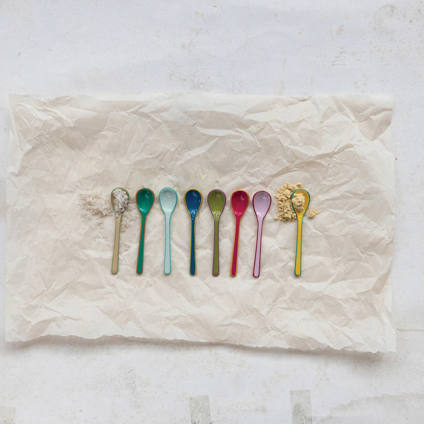 Enameled Stainless Steel Salt Spoon with Colored Edge, 8 Styles