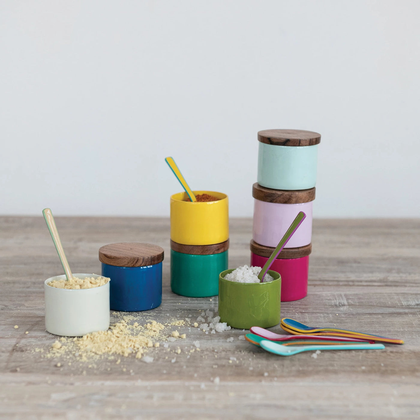 Enameled Stainless Steel Salt Spoon with Colored Edge, 8 Styles