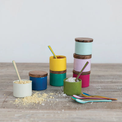 Enameled Stainless Steel Salt Spoon with Colored Edge, 8 Styles