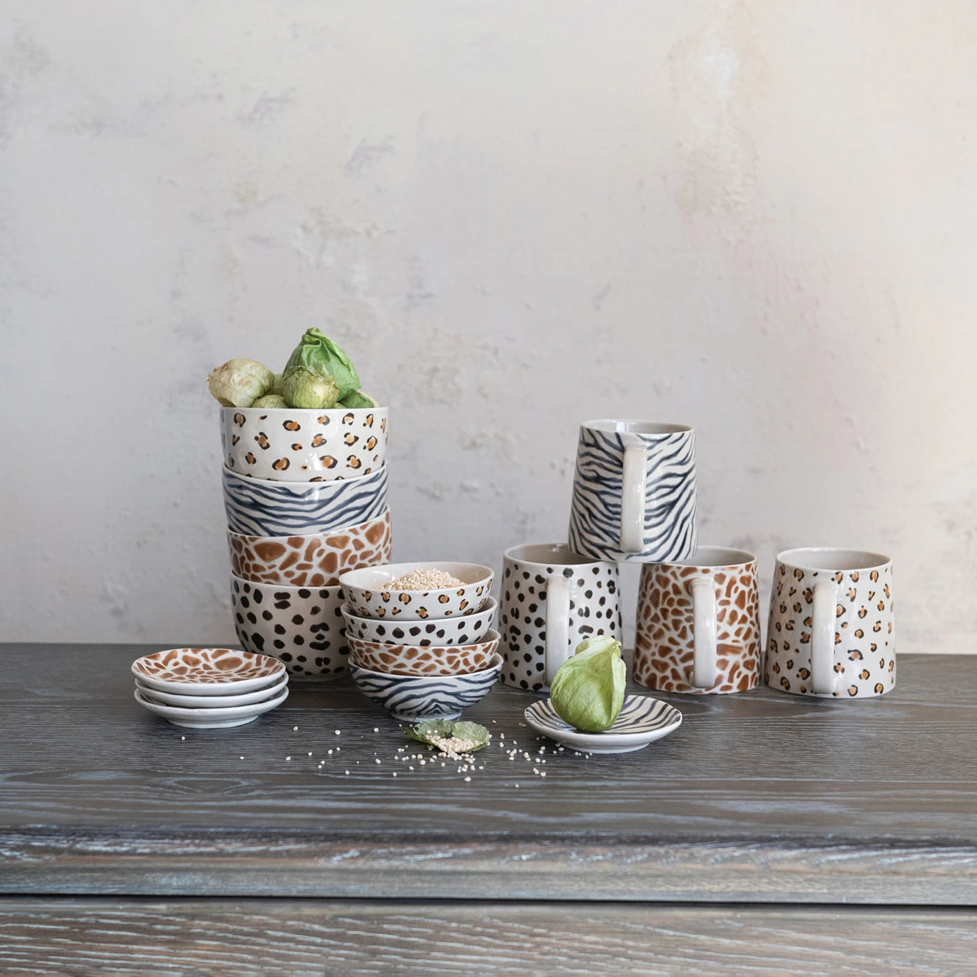 Stoneware Dish with Animal Print Decal, 4 Styles