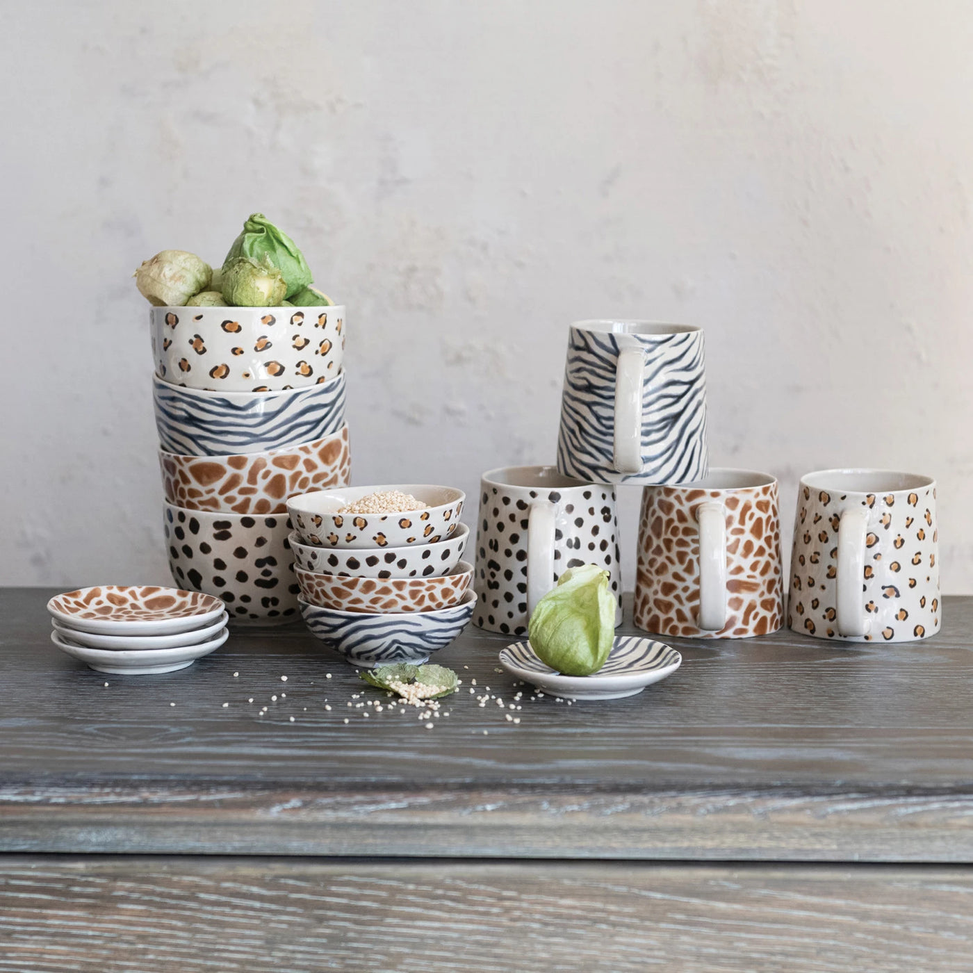 Stoneware Bowl with Animal Print Decal, 4 Styles