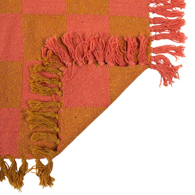 Woven Recycled Cotton Blend Two-Tone Checked Throw with Fringe