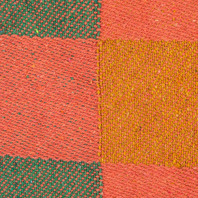 Woven Recycled Cotton Blend Two-Tone Checked Throw with Fringe