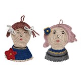 Cotton Crocheted Girl Shaped Pot Holder with Flower, 2 Styles