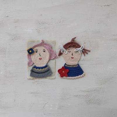 Cotton Crocheted Girl Shaped Pot Holder with Flower, 2 Styles