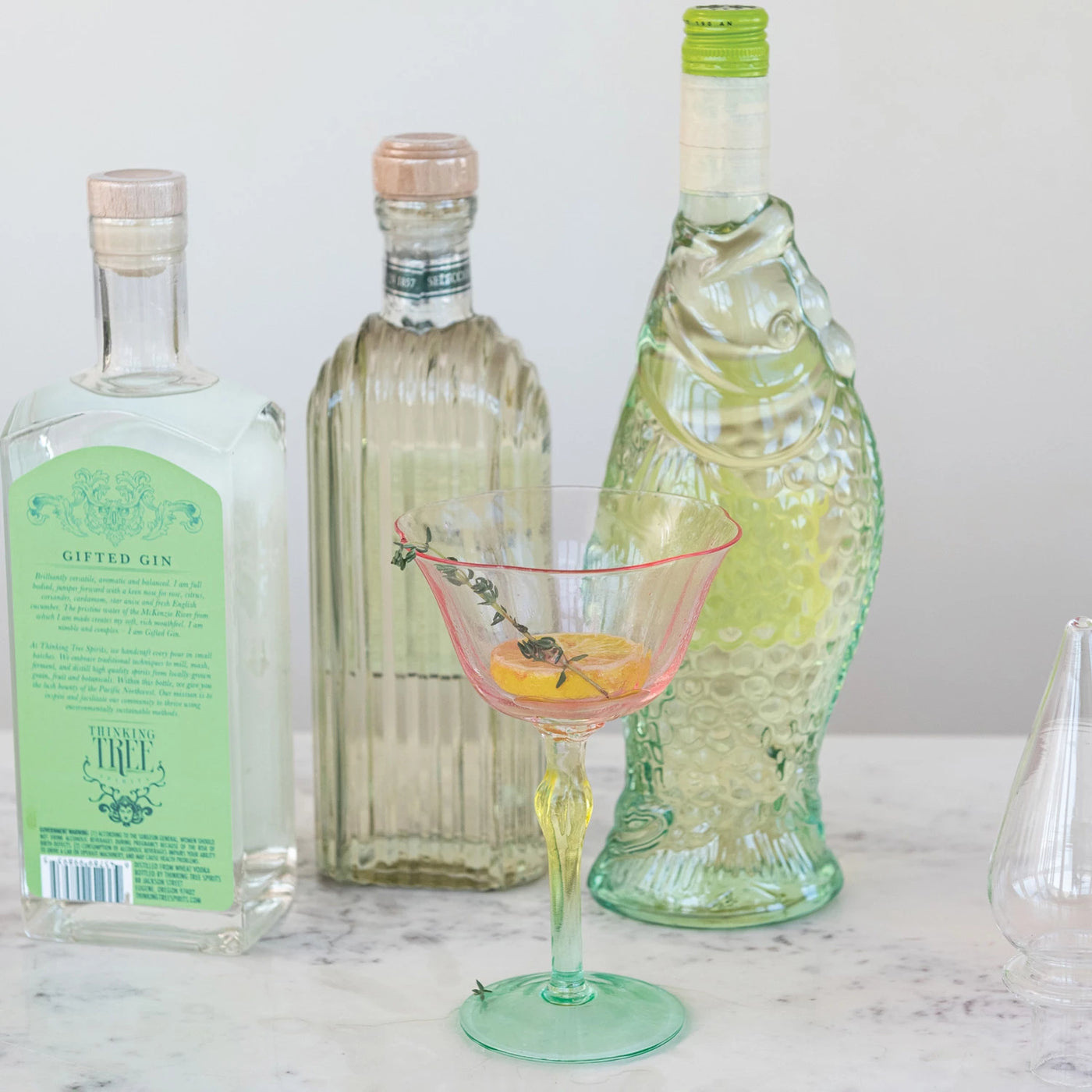 6 oz. Hand-Blown Stemmed Wine Glass, Pink, Yellow & Green