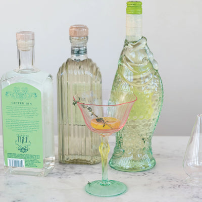 6 oz. Hand-Blown Stemmed Wine Glass, Pink, Yellow & Green