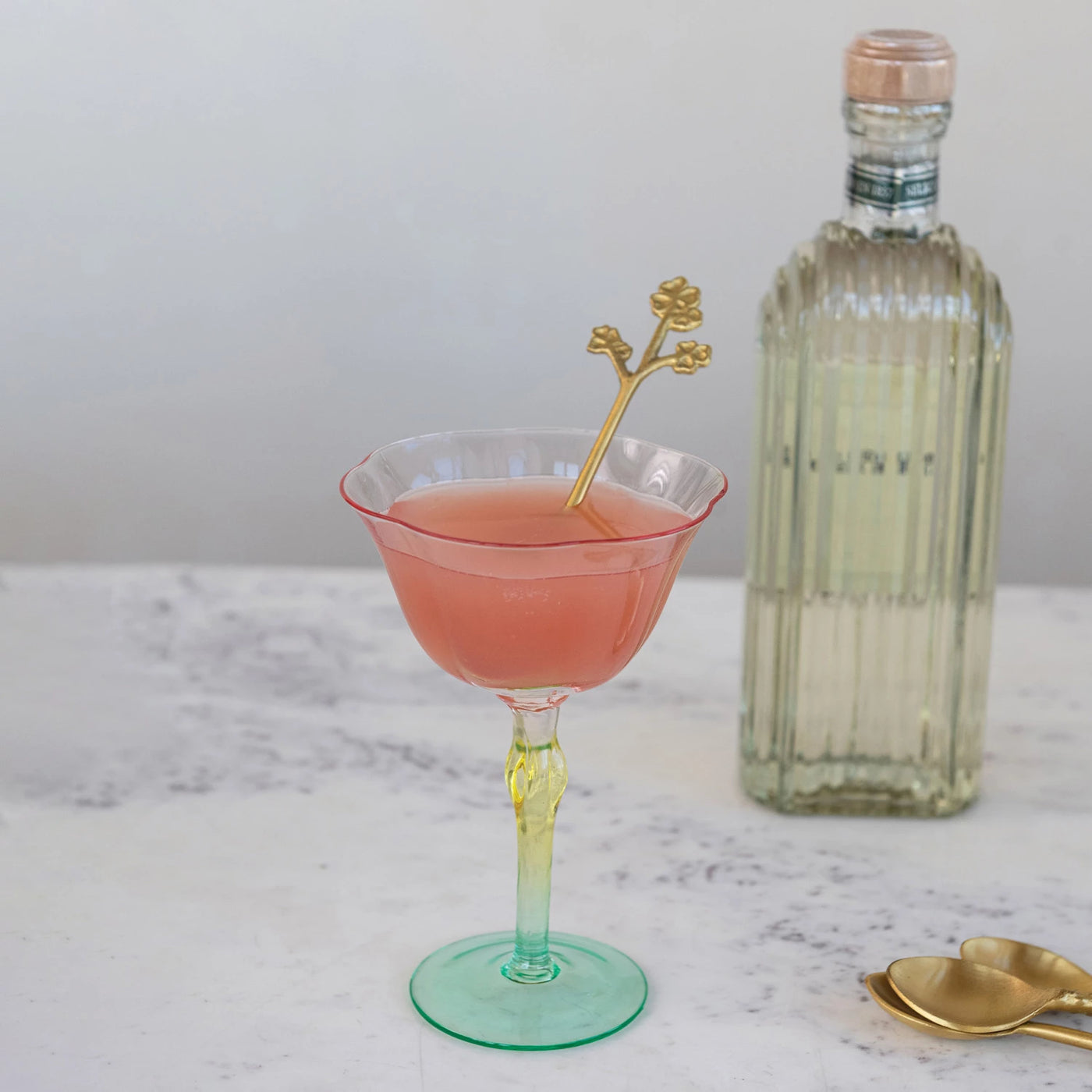 6 oz. Hand-Blown Stemmed Wine Glass, Pink, Yellow & Green