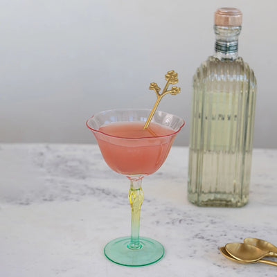 6 oz. Hand-Blown Stemmed Wine Glass, Pink, Yellow & Green