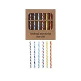 Hand-Blown Glass Cocktail Stir Sticks with Stripes, Boxed Set of 6