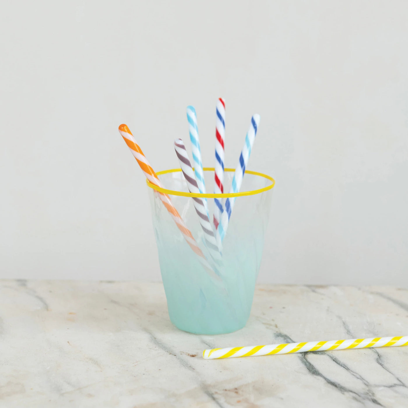 Hand-Blown Glass Cocktail Stir Sticks with Stripes, Boxed Set of 6