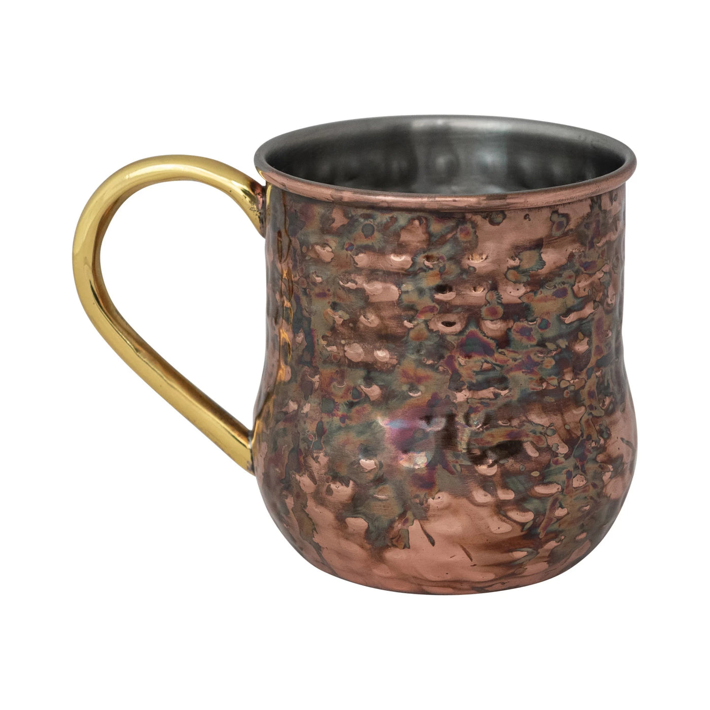 16 oz. Hammered Stainless Steel Mule Mug w/ Brass Handle, Oxidized Copper Finish