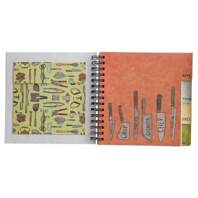 Spiral Bound Paper Recipes Journal w/ Kitchen Utensils/Tools Pattern