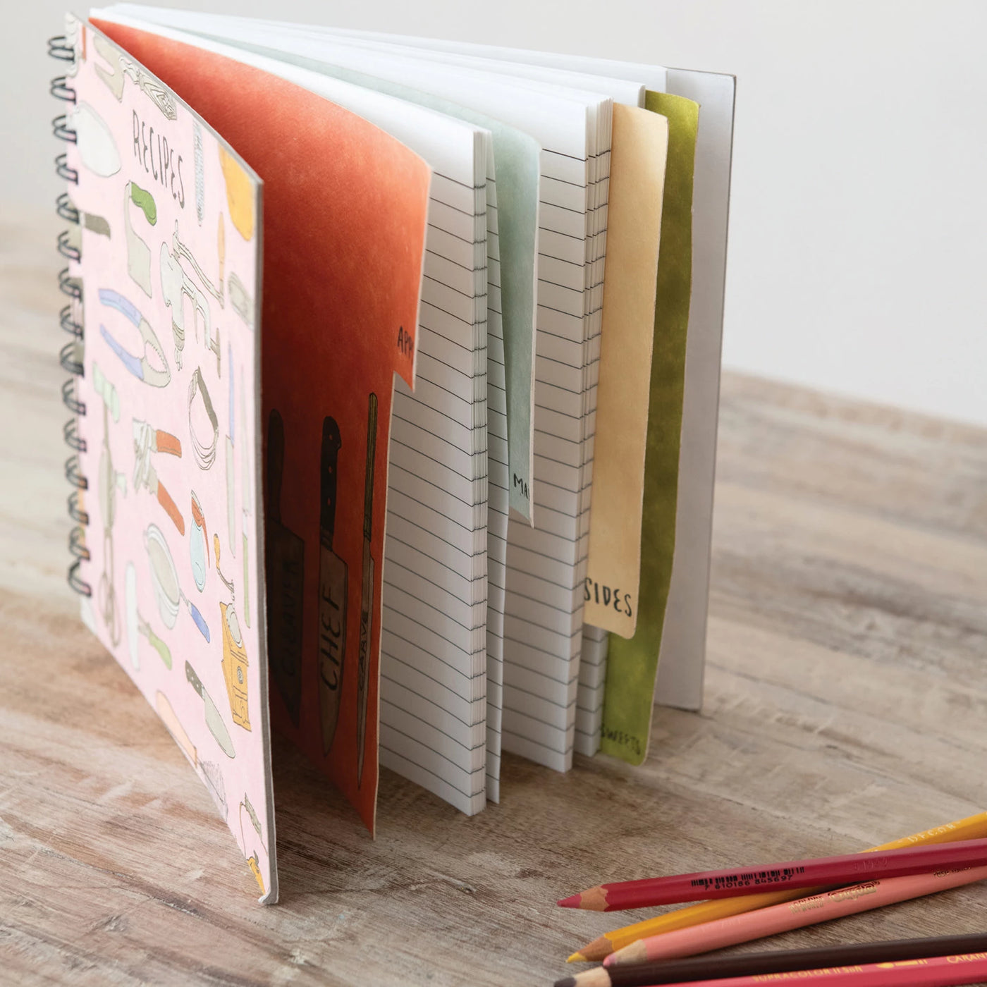 Spiral Bound Paper Recipes Journal w/ Kitchen Utensils/Tools Pattern