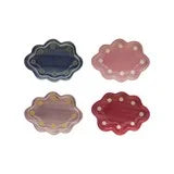 Stoneware Scalloped Dish w/ Wax Relief Design, 4 Colors