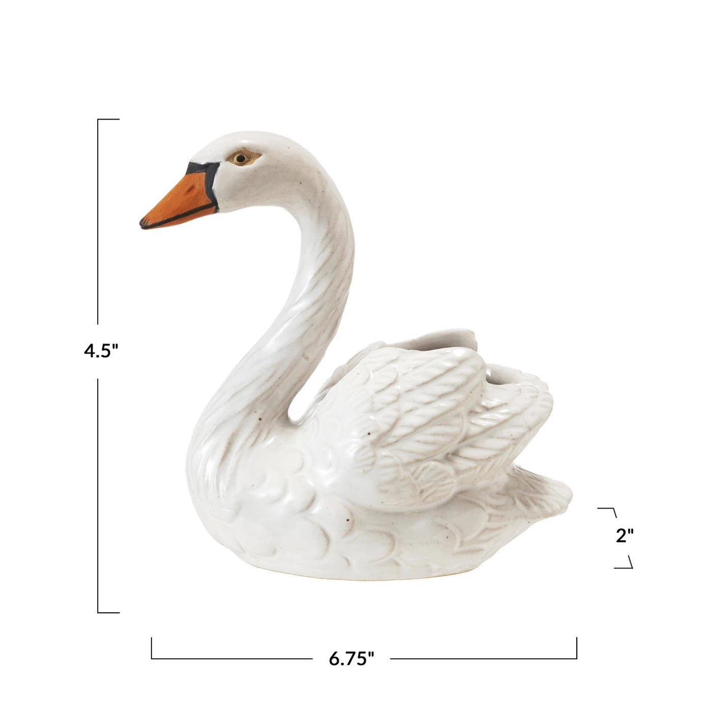 Stoneware Swan Shaped Toothpick Holder, White, Orange Color & Black