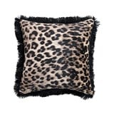 Cotton Velvet Printed Pillow w/ Leopard Print & Fringe