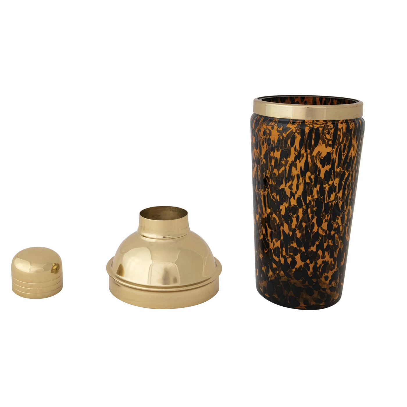 20 oz. Confetti Glass Cocktail Shaker w/ Stainless Steel Top, Tortoise Shell & Gold Finish