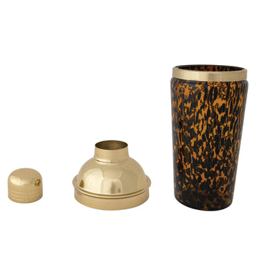 20 oz. Confetti Glass Cocktail Shaker w/ Stainless Steel Top, Tortoise Shell & Gold Finish
