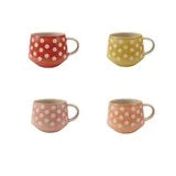 14 oz. Hand-Painted Stoneware Mug w/ Wax Relief Dots, 4 Colors