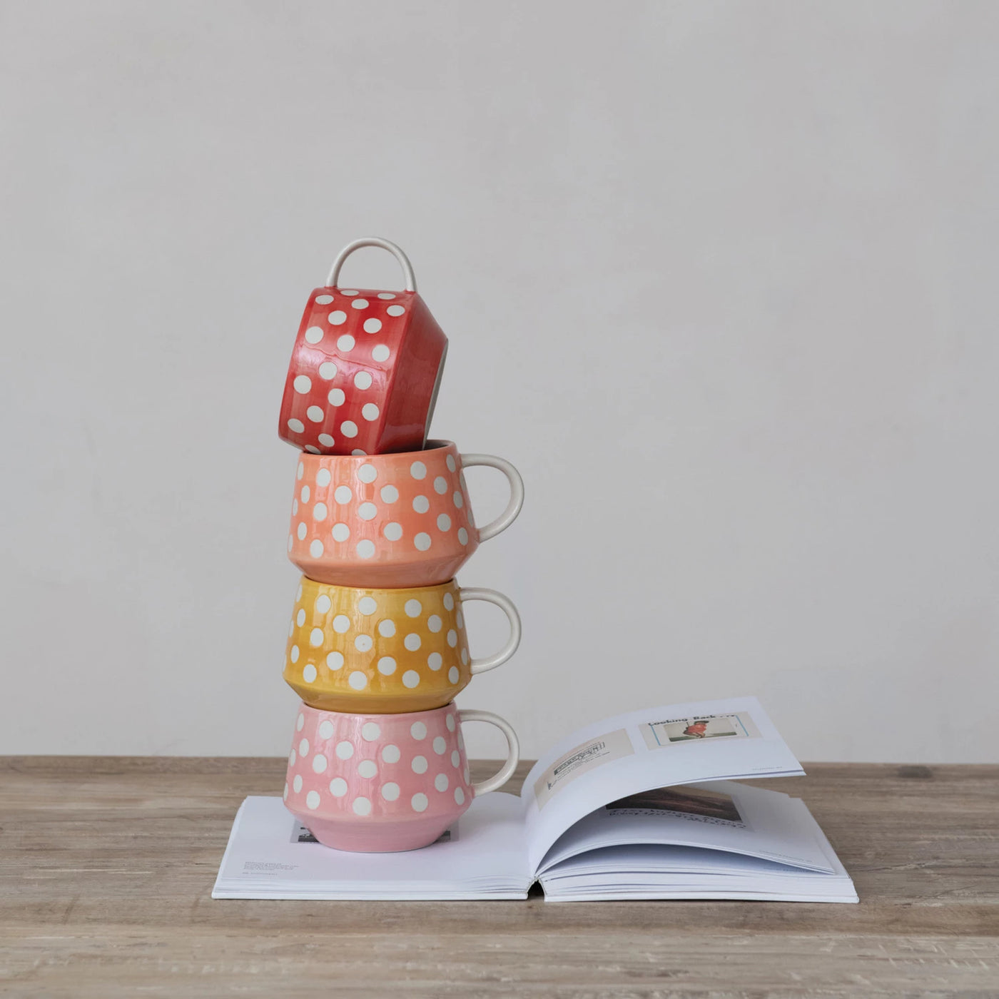 14 oz. Hand-Painted Stoneware Mug w/ Wax Relief Dots, 4 Colors