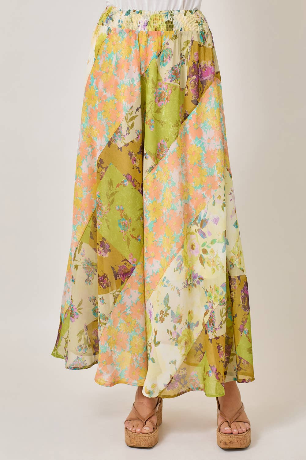 Boho Patchwork Mixed Print Maxi Skirt - Citron Mix