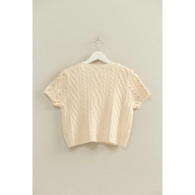 Rhinestone Studded Sweater Top in Ivory