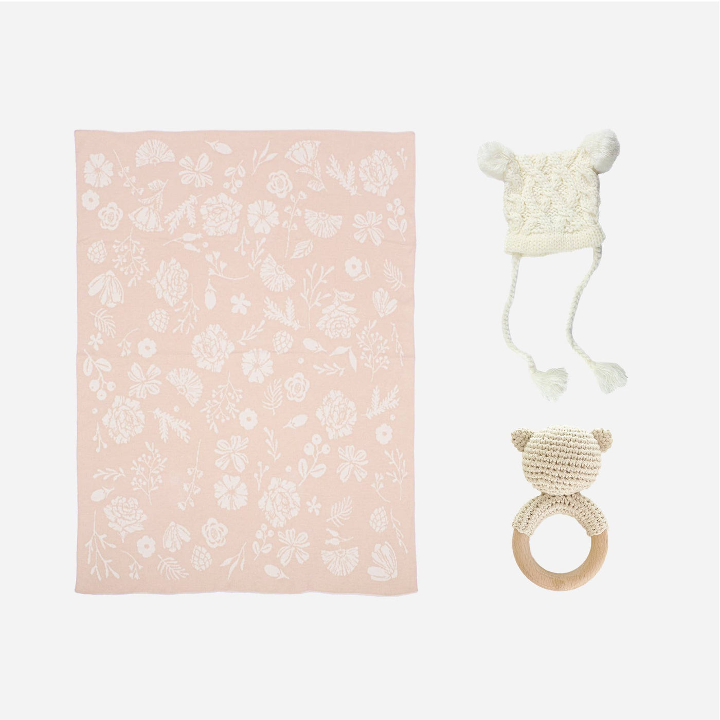 Floral Baby Gift Set Cotton Blanket, Rattle Teether Summer