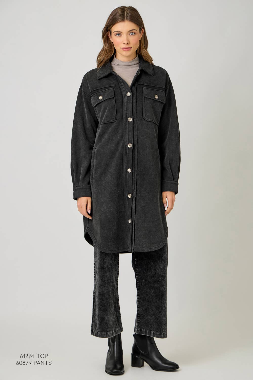 Golden Hour Terry Shacket -Black