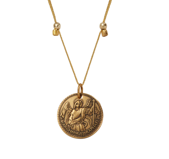 Better Together Silk Slider Necklace, Raphael/Mary Small Pendant, Gold