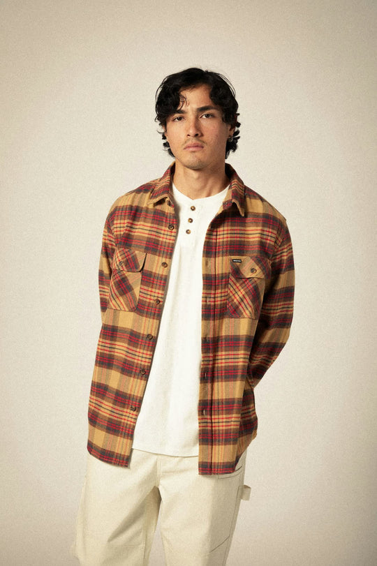 Brixton Bowery Flannel - Curry/Crimson