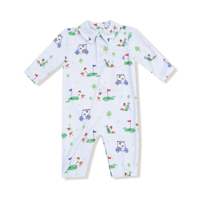 Dog Gone Golf - Blue - Polo Romper