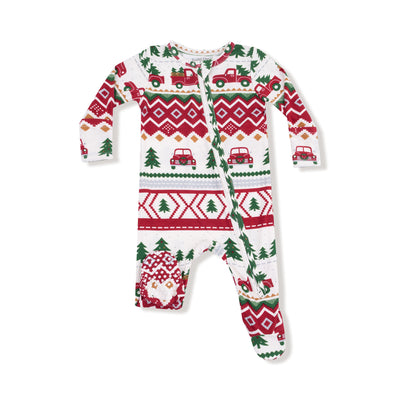 Red Truck Fair Isle - 2 Way Zipper Footie