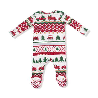 Red Truck Fair Isle - 2 Way Zipper Footie