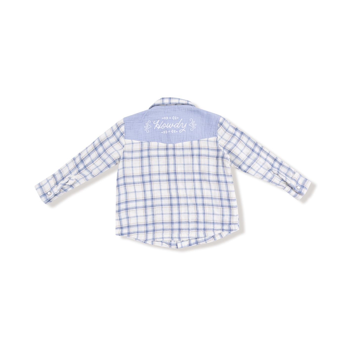 Blue Plaid - L/s Western Pearl Snap Shirt With Howdy Embroidery On Back
