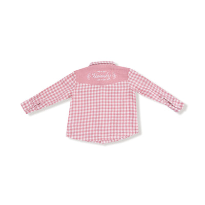 Rose Pink Plaid - L/s Western Pearl Snap Shirt With Howdy Embroidery On Back