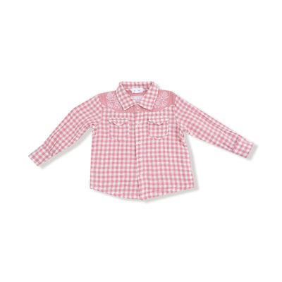Rose Pink Plaid - L/s Western Pearl Snap Shirt With Howdy Embroidery On Back
