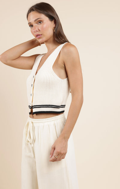 Lou Striped Hem Button Sweater Vest